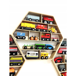 PÓŁKA NA POCIĄGI I KOLEJKI DREWNIANE RESORAKI HOTWHEELS AUTA REGAŁ