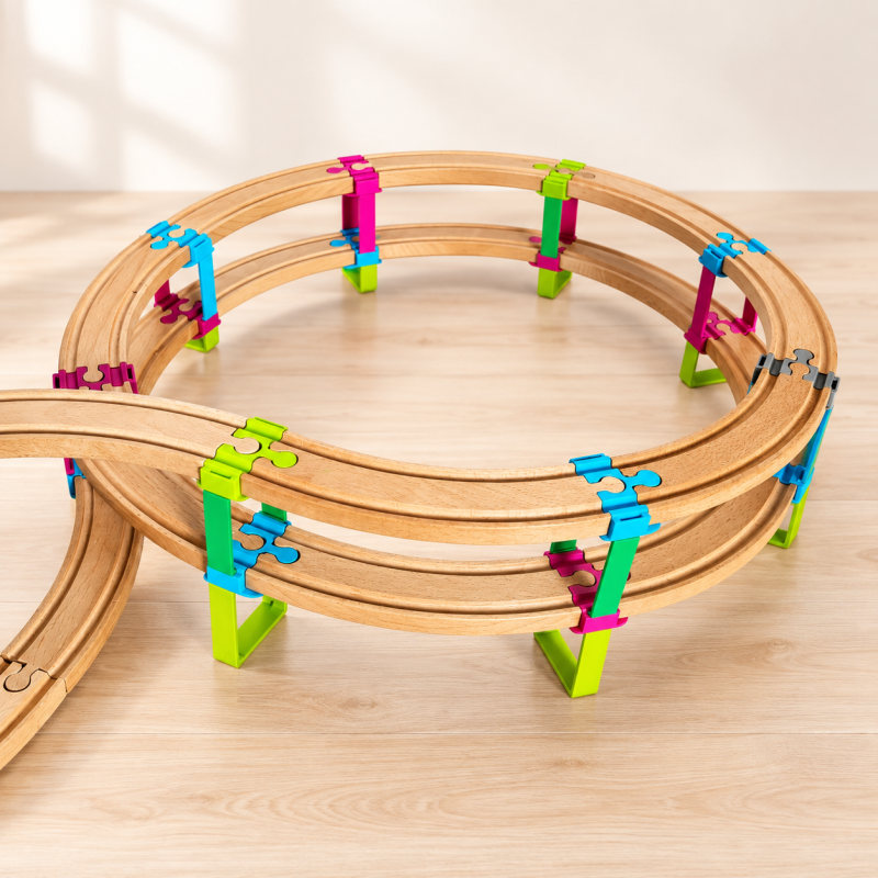 Dwupoziomowy Podjazd Spiralny do Kolejki Drewnianej – Kompatybilny z IKEA LILLABO i BRIO